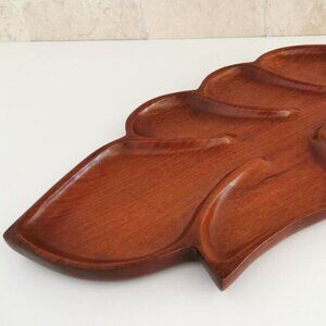 Vintage Large Mahogany Tray Leaf Shaped, Haiti Handmade Serving Board